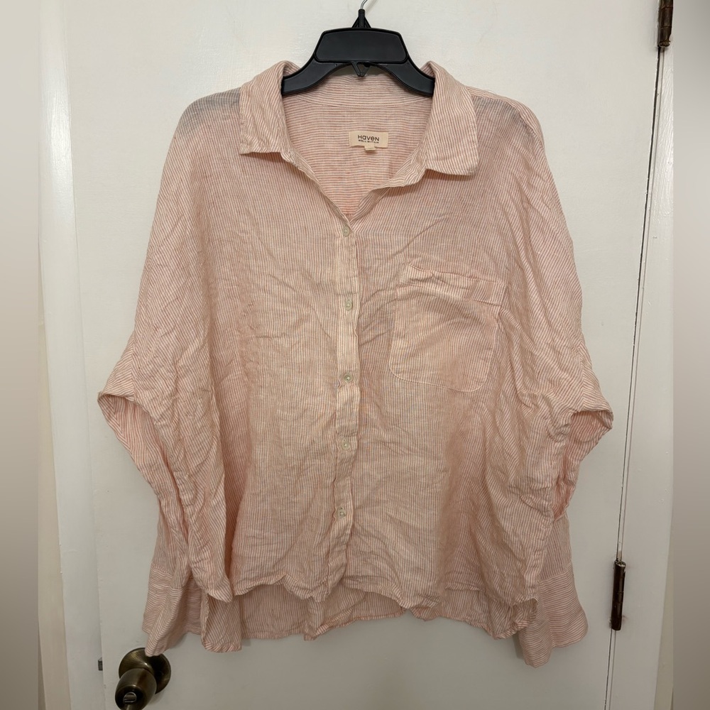 Haven Well Within 100% linen striped boxy shirt lagenlook womens XL